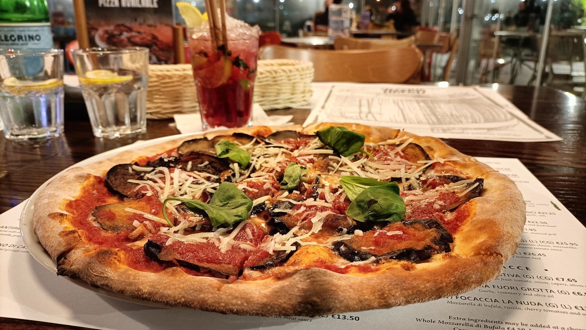 Close-up of a fresh, just out of the oven, Italian pizza